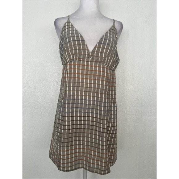 Free People Dresses & Skirts - Free People Better Together Plaid Babydoll Mini Dress Taupe  Size M